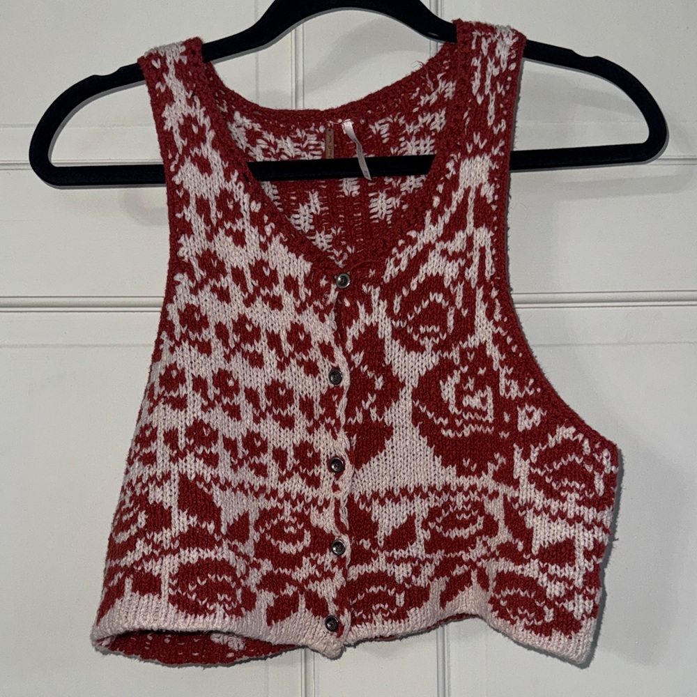 Free People Crimson and Ivory Knit Vest
